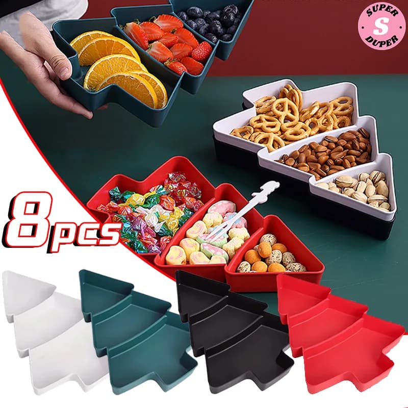 8PCS Piatto per snack Albero di Natale Vassoio di frutta secca Vassoio di caramelle di plastica Vassoio per snack per la casa Vassoio di melone Forniture per feste Forniture per la casa