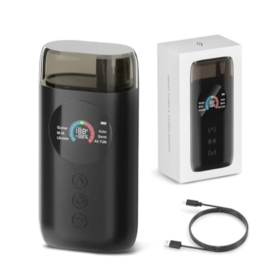 Enya Smart Automatic Guitar Tuner for Electric, Acoustic Guitars and Ukulele Black ABS Plastic with Full-color LCD Screen, Buil