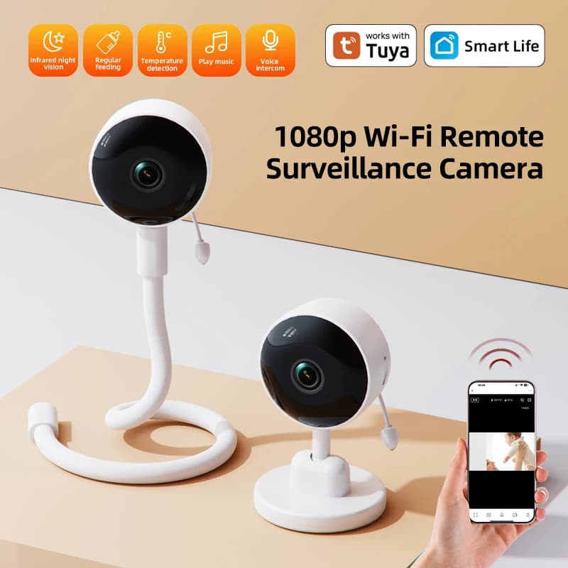 DANMINI 1080P Tuya Smart Baby Monitor Telecamera IP interna Telecamera bidirezionale Visione notturna a infrarossi Rilevamento della temperatura