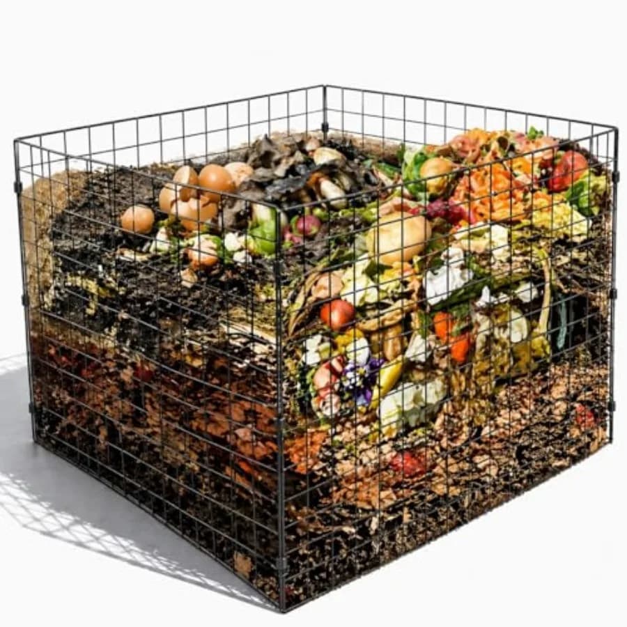 Compostiera Grande da Esterno, Contenitore Quadrato in Rete Metallica per Compostaggio, per Impilare Foglie e Rifiuti da Giardino 36x36x28 Pollici