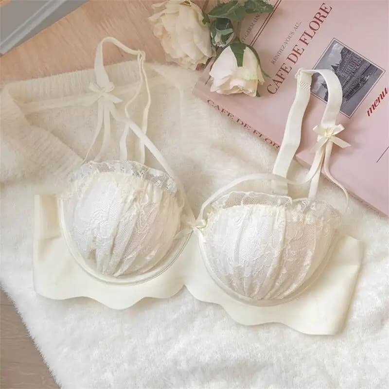 Lingerie senza cuciture in pizzo Un reggiseno con fiocco sottile da donna senza ferretto push-up comfort