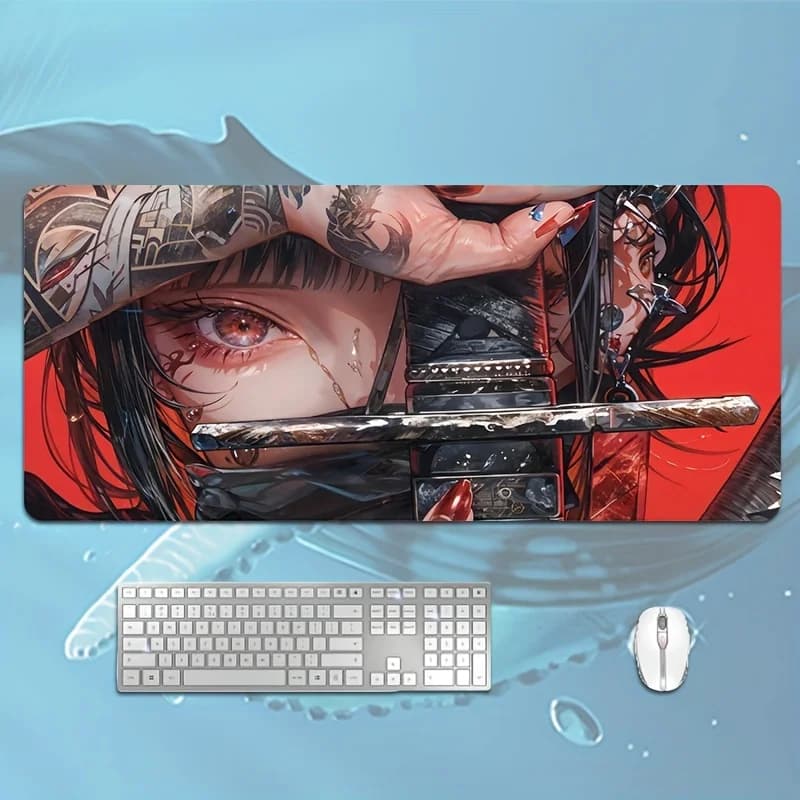 Tappetino per mouse grande in gomma a tema Anime Girl, stampa HD, tappetino da gioco oblungo antiscivolo con bordi cuciti