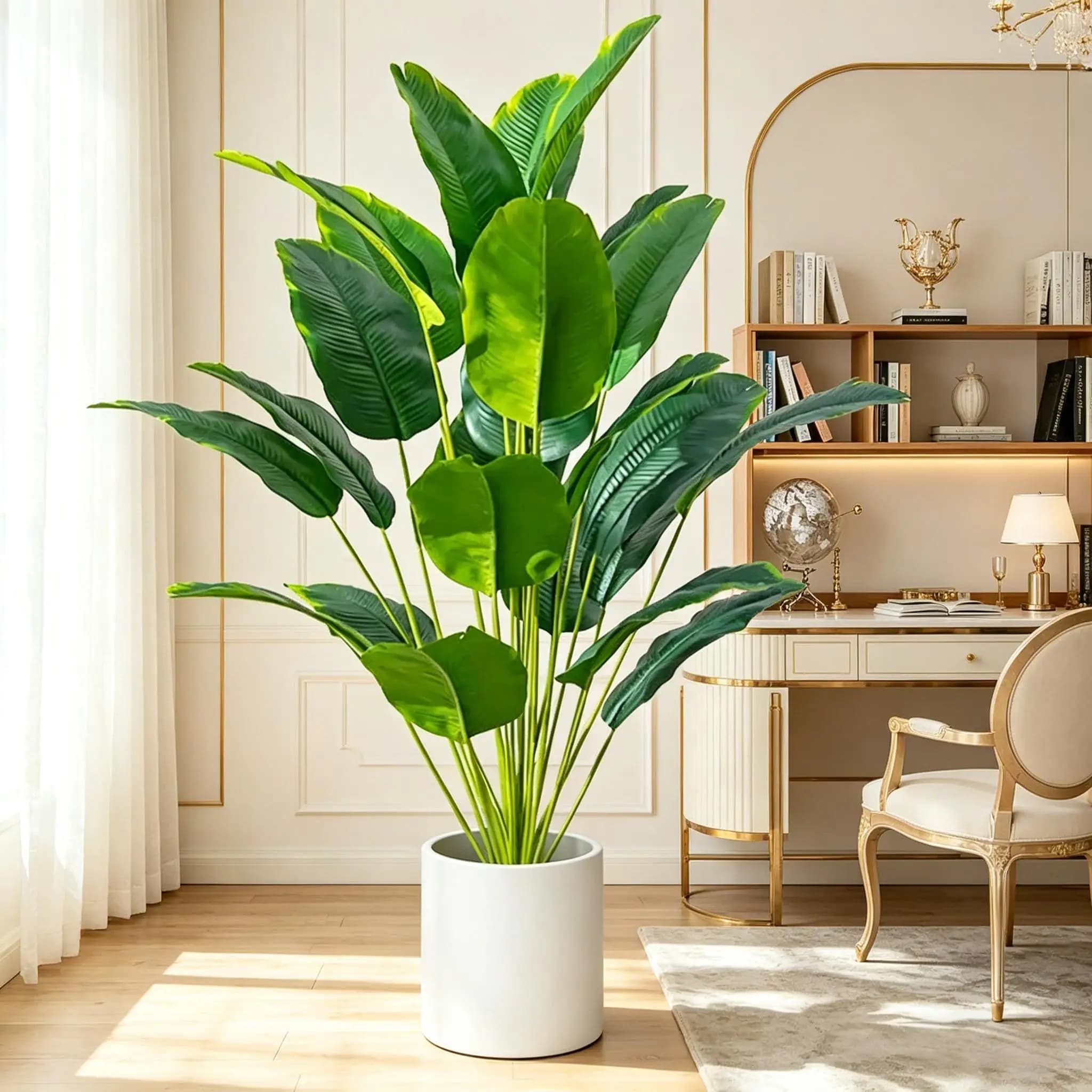 Palma artificiale tropicale da 67-112 cm, finta pianta di uccello del paradiso con foglie di banano per decorazioni casa, giardino, ufficio, feste