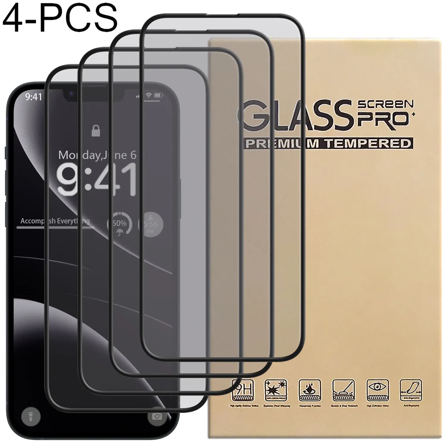 Custodia protettiva per schermo in vetro temperato trasparente lucido da 4 confezioni per iPhone 13/13 Pro/13 Pro Max
