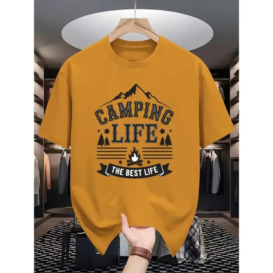 1121 CAMPING T-shirt Estive a Maniche Corte da Uomo, Magliette Stampate alla Moda e di Tendenza, Camicie Intime da Uomo, Primavera per Ragazzi