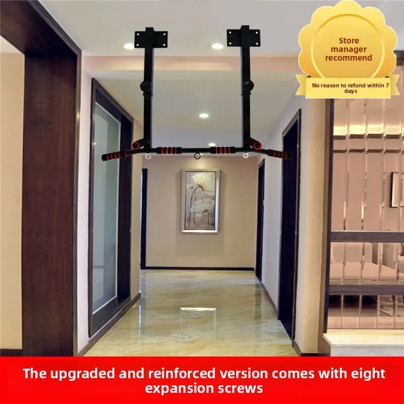 Wall bar for domestic use, reinforced, with ceiling fitting, for fitness, boxing bags and sand bags