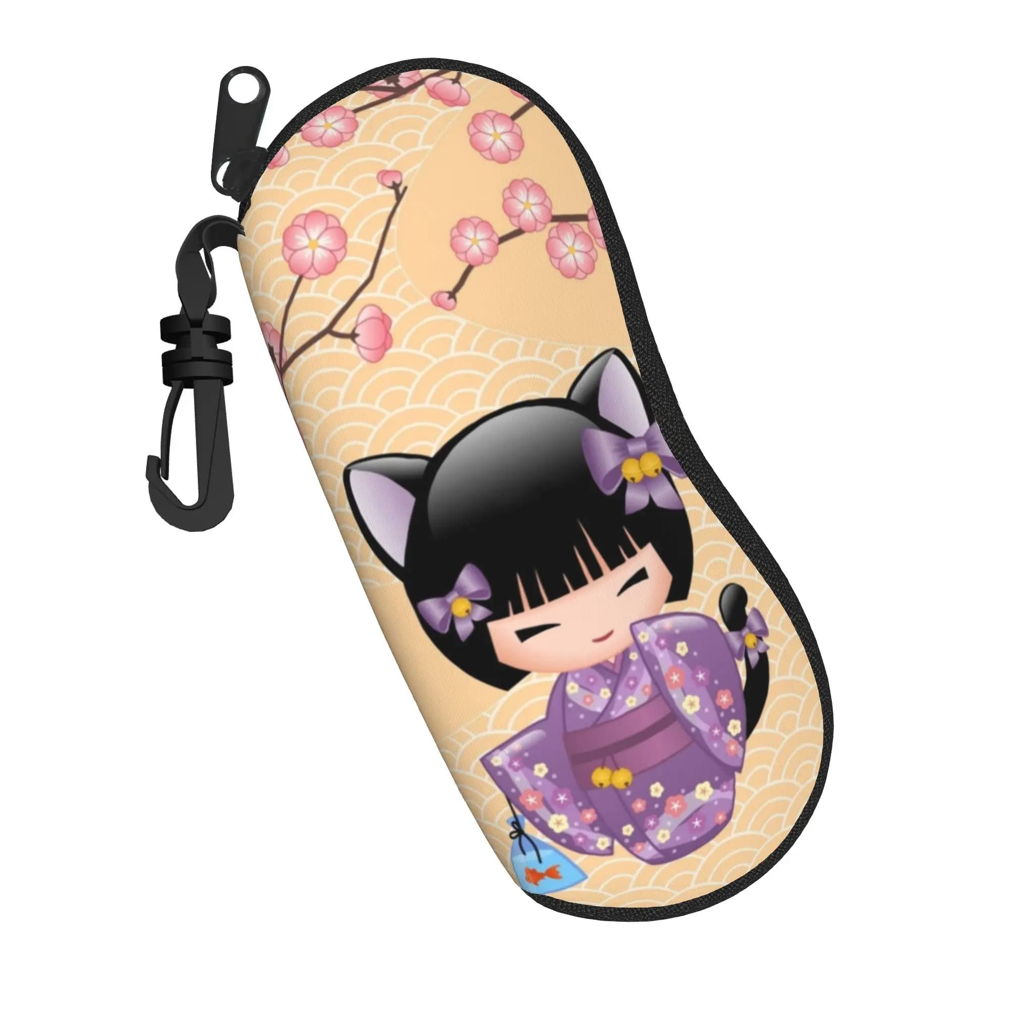 Simpatico portaocchiali Sakura Kokeshi Doll, custodia impermeabile per accessori, scatola portaocchiali da sole, scatola portaocchiali da sole a forma di cartone animato