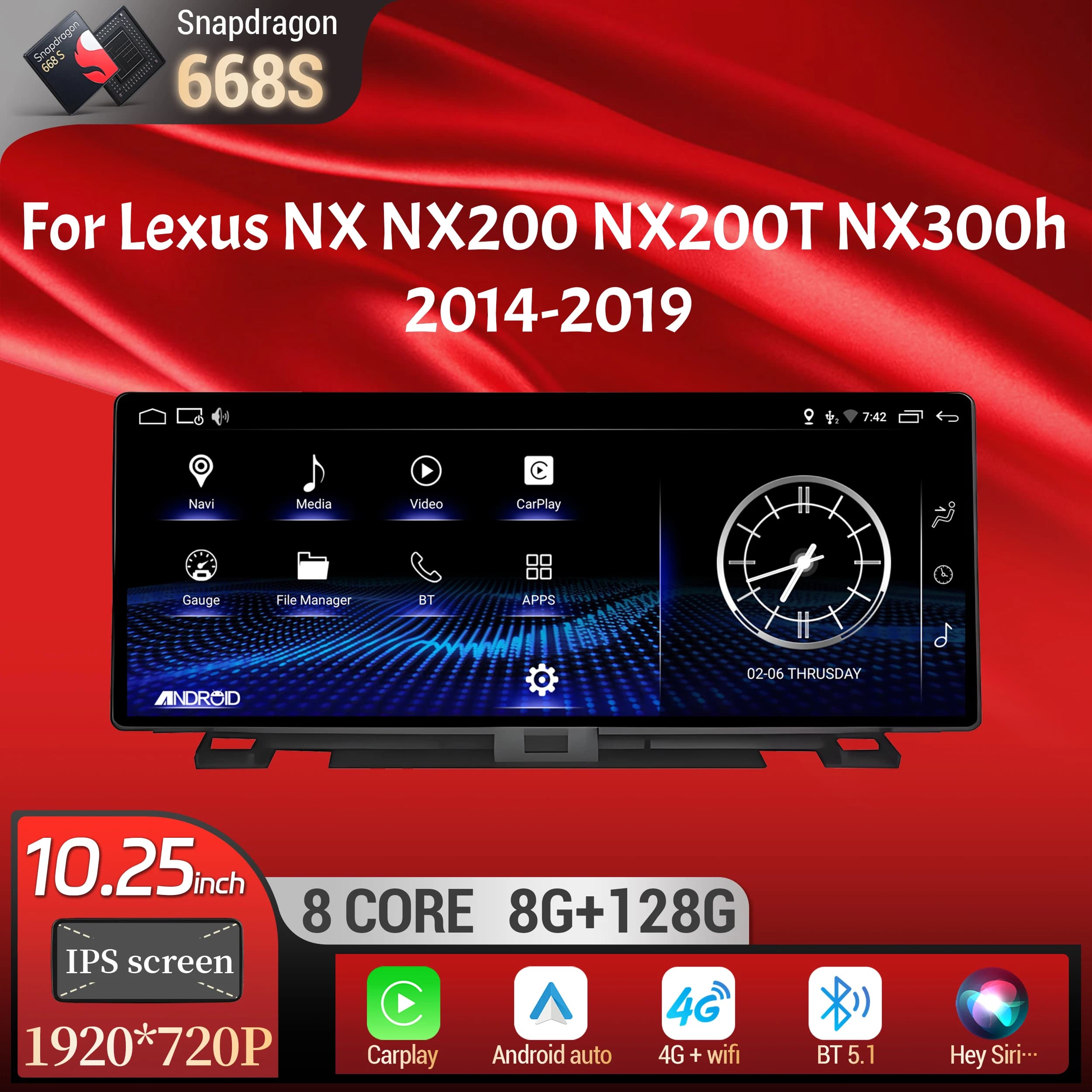 10.25inch For Lexus NX NX200 NX200T NX300h 2014-2019 Android 14 Car Radio Multimedia Wireless BT Carplay Snapdragon 668S Screen