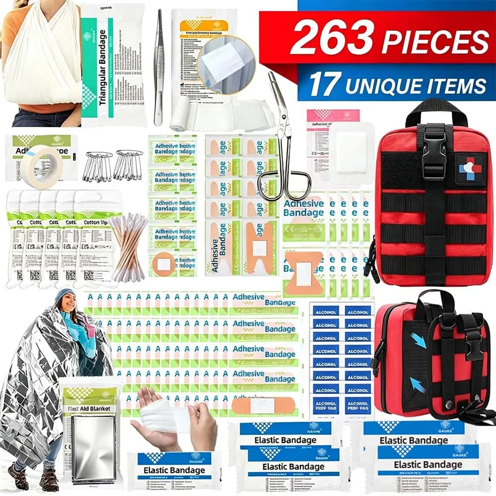 263pcs Portable First Aid Kit EDC Molle Pouch, Full Set Survival Medical Emergency Gear for Travel, Home, Car, Camping & Hiking
