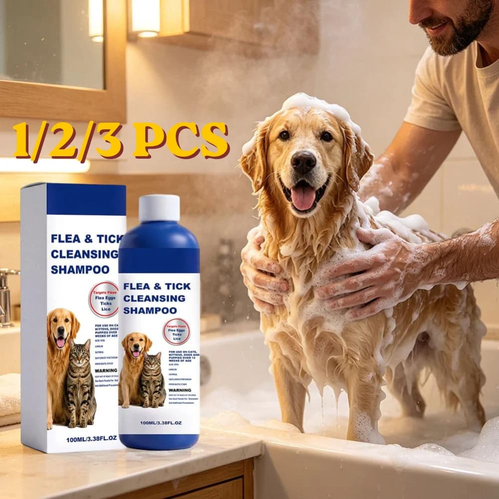 100ML Pet Flea And Tick Cleansing Shampoo 1/2/3 PCS Dander Removing Deodorizing Anti-Itch Anti-Parasite Dog Cat Bath Shampoo