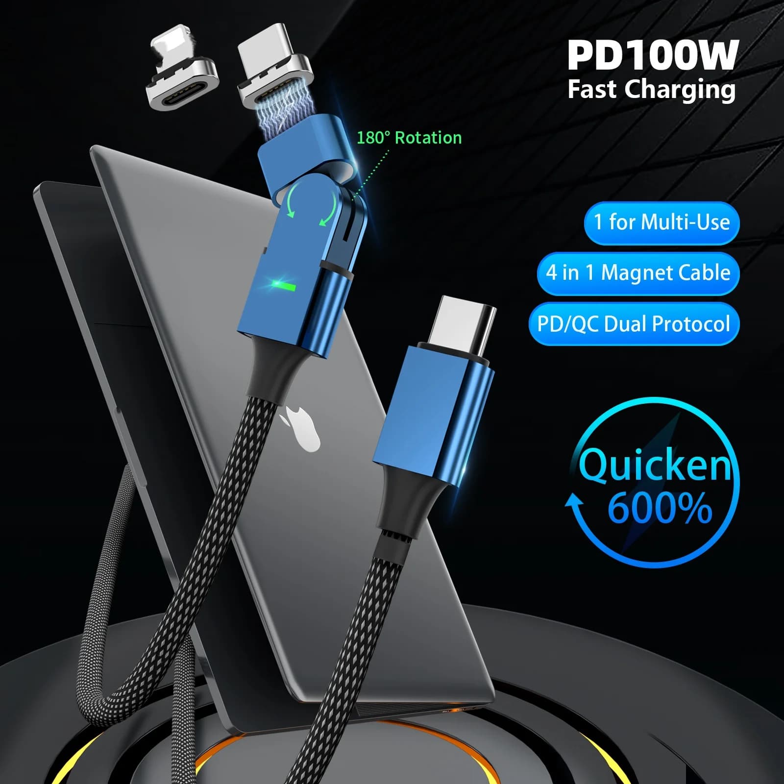 Cavo da USB C a tipo C Cavo di ricarica con fulmine da 180 gradi per iPhone Xiaomi Samsung Cavo dati di ricarica rapida di tipo C
