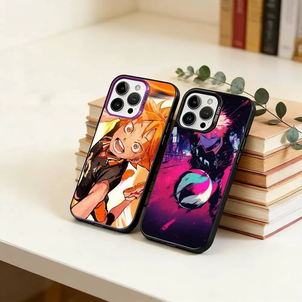 Cover per iPhone con design Shoyo Hinata (Volleyball Giapponese) per modelli 17, 16, 15, 14, 13, 12, 11 Plus, Pro Max, XS, con rivestimento interno colorato argentato