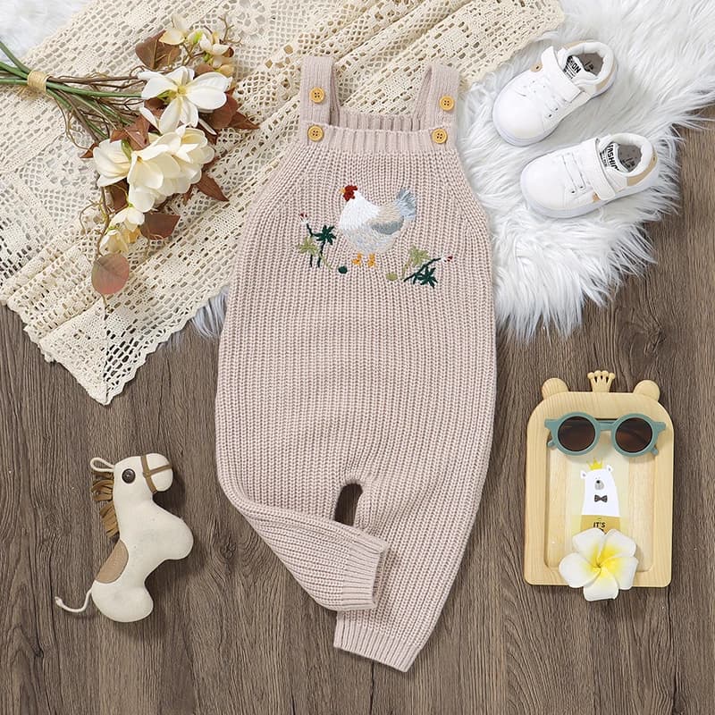 Baby Romper Solid Knit Newborn Girl Boy Jumpsuit Fashion Embroidered Hens 0-18M Infant Clothing Sleeveless Summer Sling Overalls
