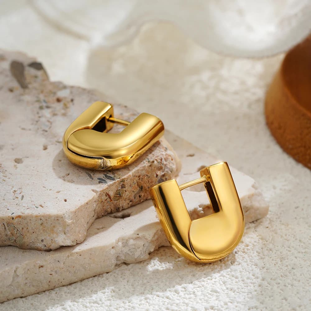 U-shape Hoop Earrings for Women Stainless Steel Geometric Hollow Jewelry 18K PVD Gold Plated Glossy Waterproof Party Gifts