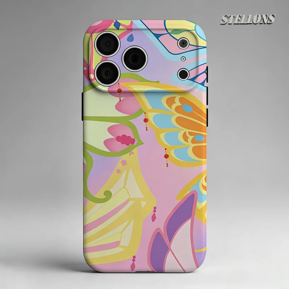 Custodia per telefono con ali di farfalla colorate, compatibile con custodie magnetiche per iPhone 17 16 15 14 Pro Max Plus, custodia robusta a strato singolo/doppio