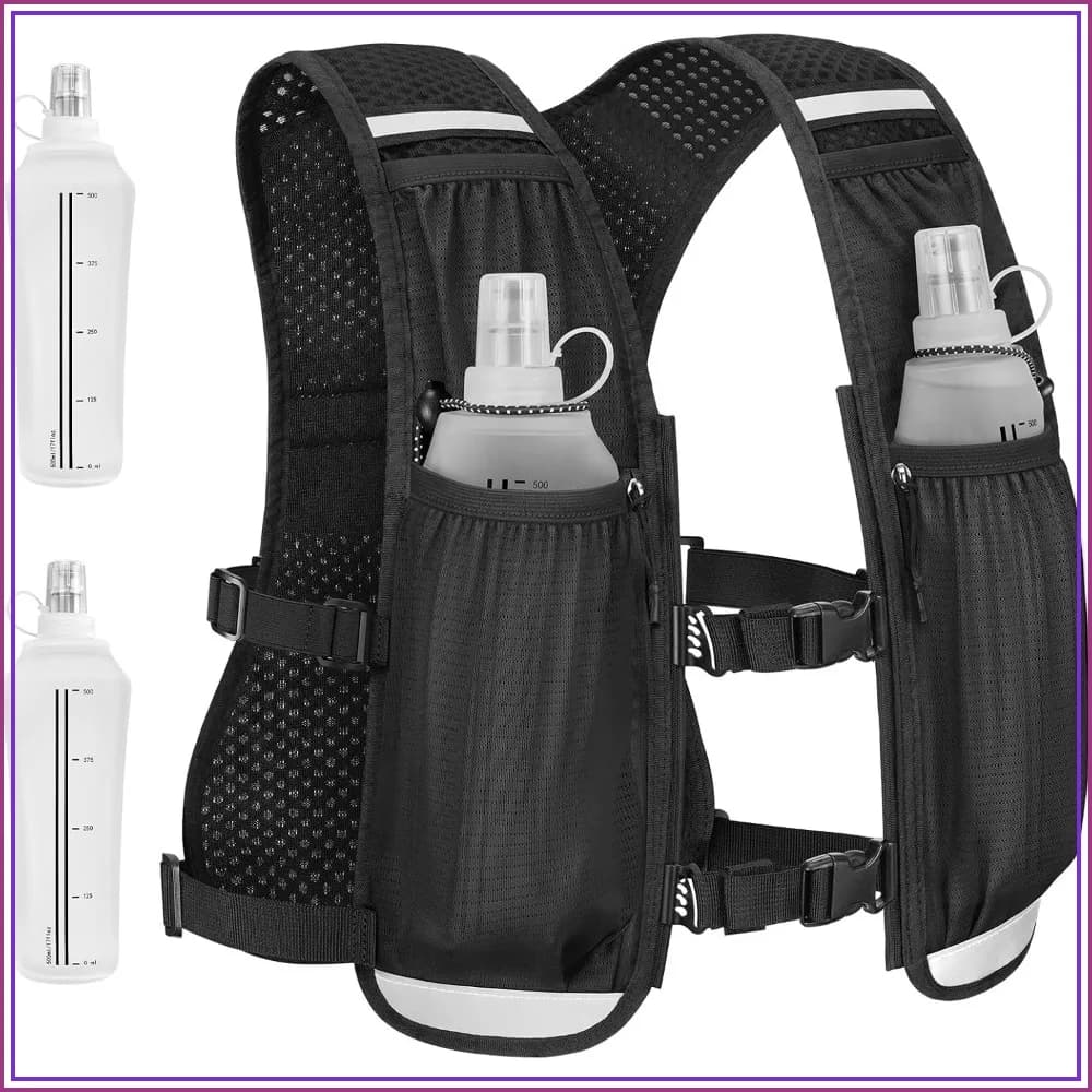 Lightweight Hydration Vest with Dual 500ML Soft Flasks, Adjustable Running Pack for Hiking, Race, Marathon, Cycling