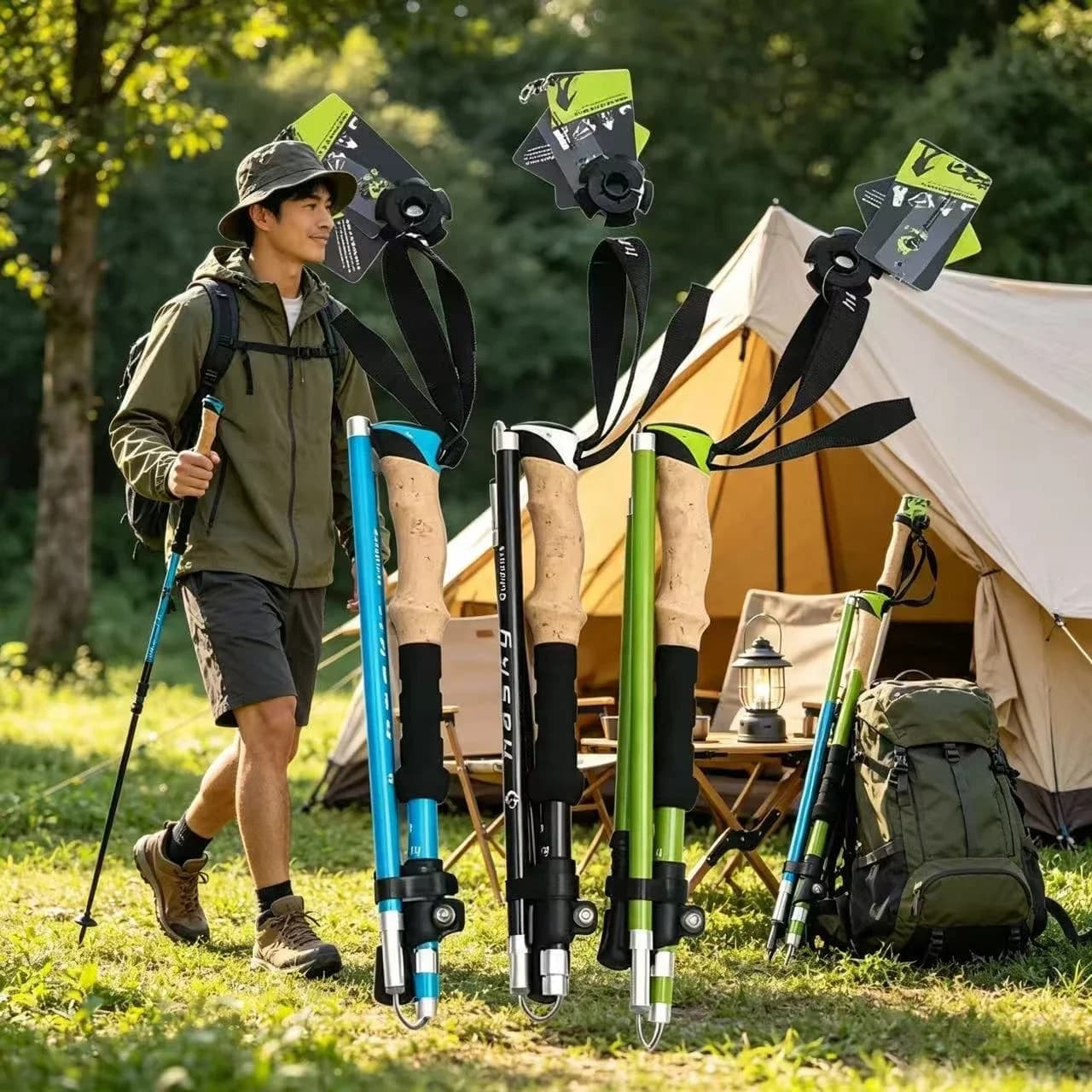 2PCS Trekking Poles Walking Sticks Alpenstock Telescopic Ultralight Premium Adjustable with Quick Lock Hiking Cane Carbon