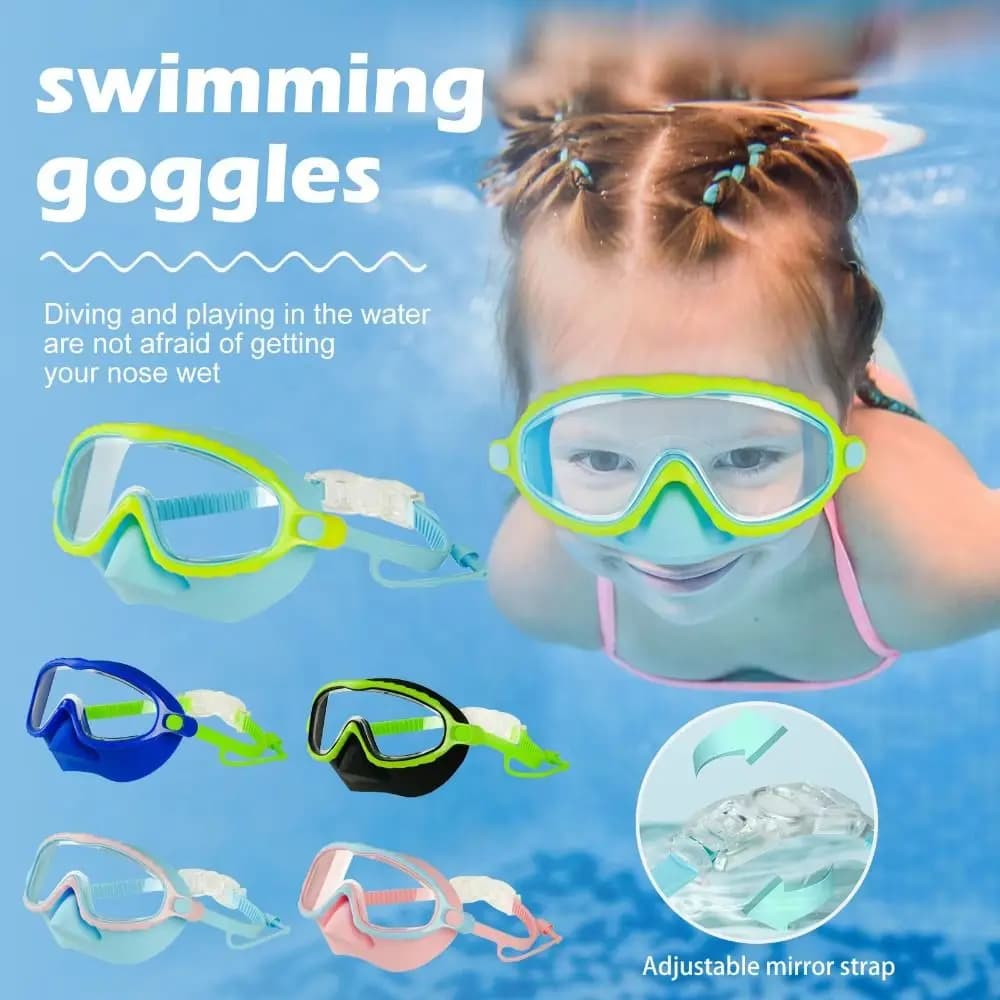 Kids swimwear with large frame, anti-fog, waterproof, for children, diving glasses, silicone, leak proof, for children, running in water