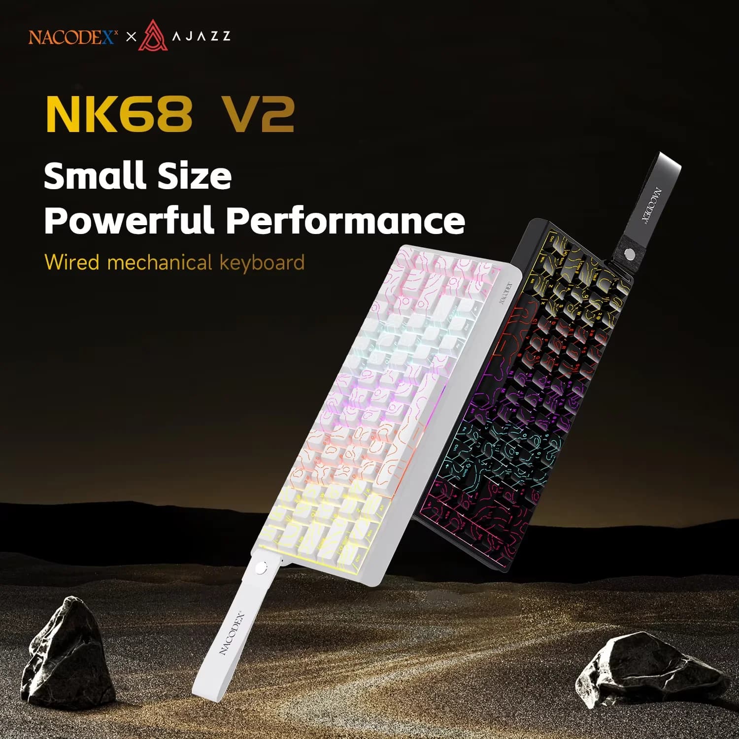 Tastiera Meccanica Cablata Monomodale AJAZZ NK68V2, Tastiera da Gaming Portatile RGB Hot-Swappable, Tastiera Meccanica Leggera per PC