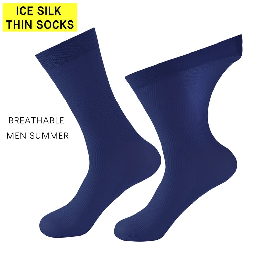 5Pairs Men's Ice Silk Business Socks Summer Thin Breathable Mesh Anti Odor Moisture Wicking Black Mid Calf Socks