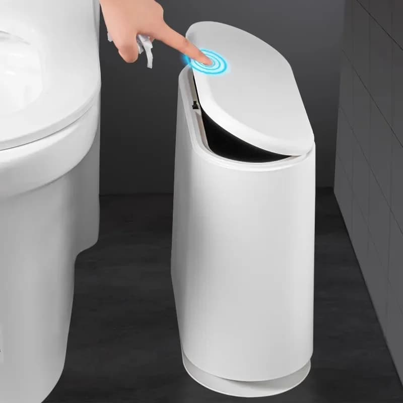 Plastic Trash Can Press Type Gap Trash Bin With Lid Large Capacity Household Toilet Garbage Bin Bathroom Cleaning Accessories