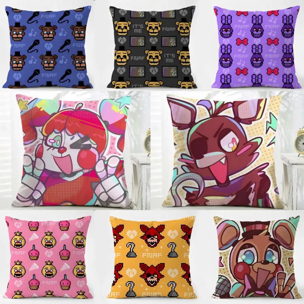 Pixel Art F-Five Nights At Freddy'S Cushion Cover Washable Linen Pillowcase Soft for Daily Sofa Bed Home Room Decor