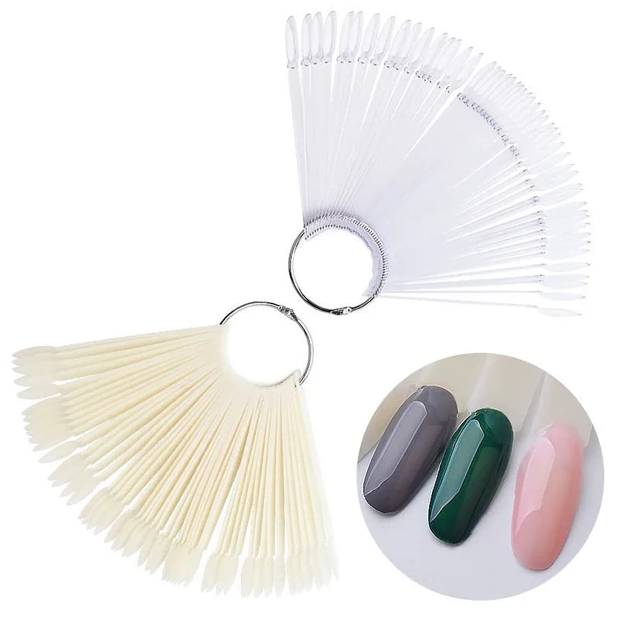 50 fan-shaped oval sticks with rounded tips for exposure and organization of nail art gel enamels