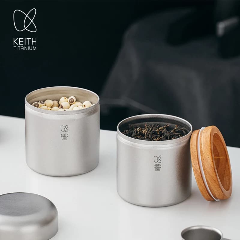 KEITH Pure Titanium Sealed Canister with Measuring Spoon, Airtight Fresh Pot for Coffee Bean Tea Dry Food Household TI3621
