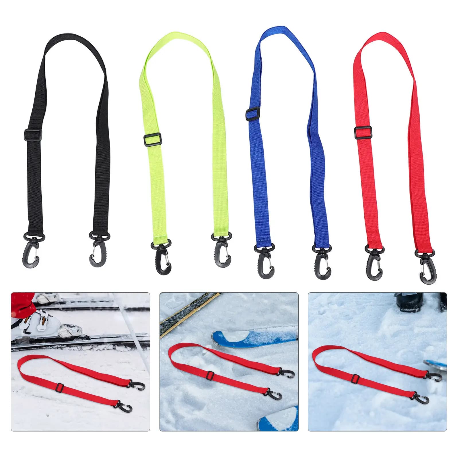 Set di 4 Corde Multifunzionali per Trasporto Scarponi da Sci, Cinghie Regolabili Resistenti all'Usura per Pattini a Rotelle, Snowboard e Pattini da Ghiaccio, Uso a Mani Libere