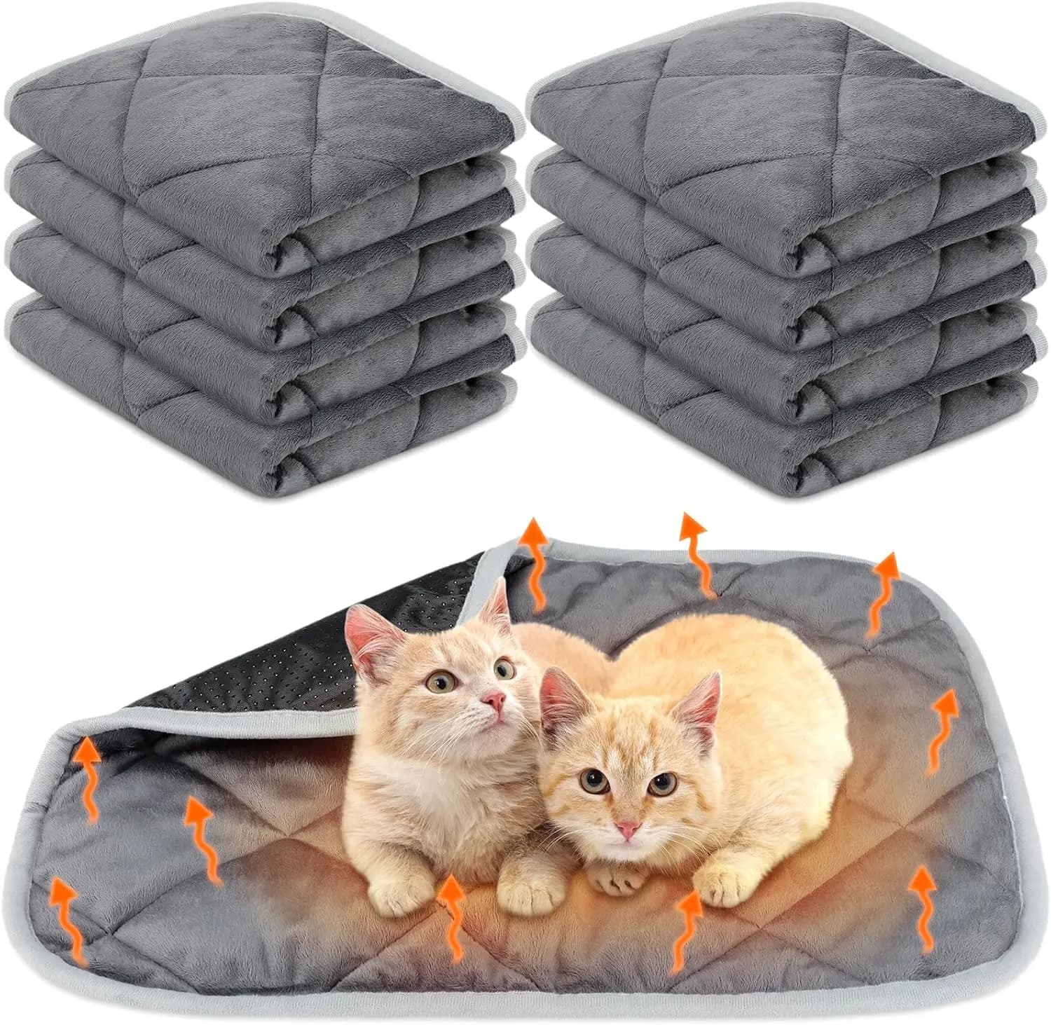 Tappetino Autoriscaldante per Animali Domestici, Confezione da 8, Letto Termico per Gatti e Cani, Lavabile, Grigio 45x60 cm