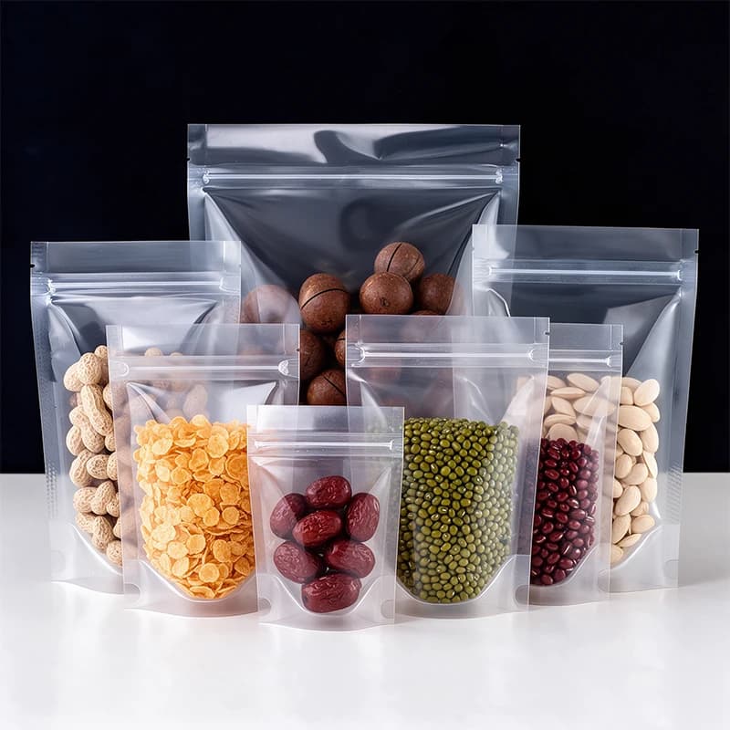 50/100pcs Flat Bottom Clear Stand Up Pouch Frosted Plastic Ziplock Bags Moisture Proof Thick Food Grade for Dried Fruit Nuts
