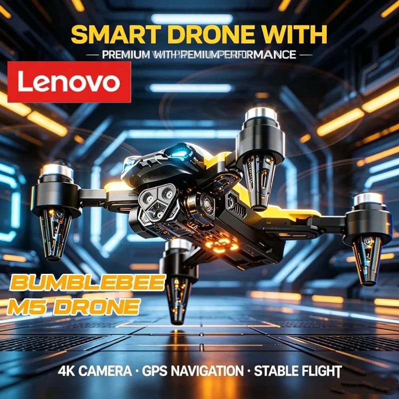 Lenovo M5 Drone with 8K Professional HD Triple Camera, Brushless Motor, Optical Flow Positioning & Foldable Quadcopter RC Toy