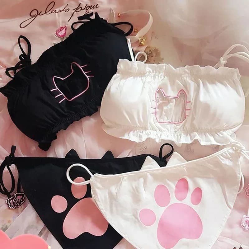 Set di mutandine reggiseno per ragazza gatto anime giapponese Set di biancheria intima sexy per cosplay da donna Intimo Set bikini Kawaii Lolita da notte
