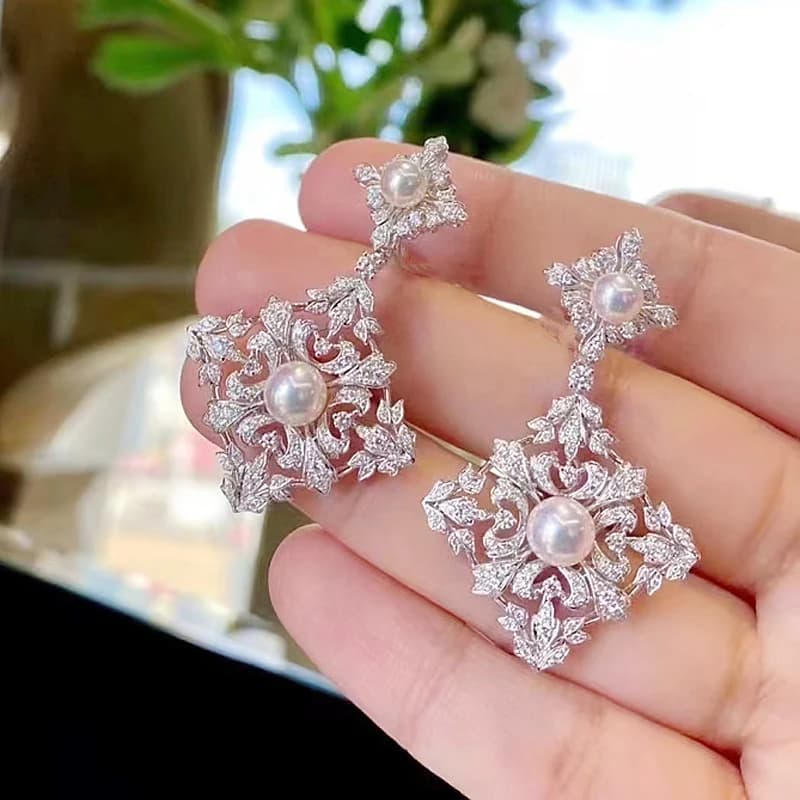 MeiBaPJ 6-7mm Natural Round Pearl Pendant Earrings With Fashion Flowers 925 Silver Wedding Jewelry For Women