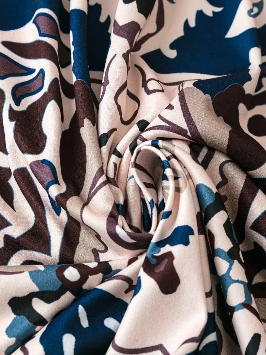 Abito lungo stampato con scollo rotondo e maniche lunghe con coulisse per donna, taglie forti, autunnale