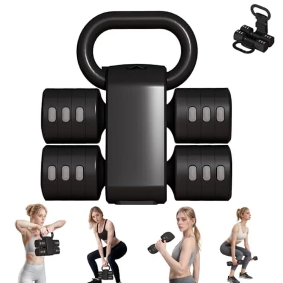 Set di Kettlebell Regolabili 4-in-1, Pesi Liberi da 5.5lbs, 7.7lbs, 9.9lbs, 12.1lbs per Donne, Set di Manubri