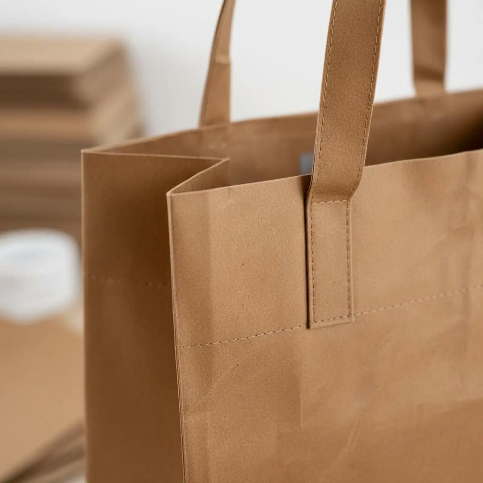 Recycled Material Tote Kraft Paper Customizable Cloth Bag Large Capacity Reusable Shopping Bag for Work and Study