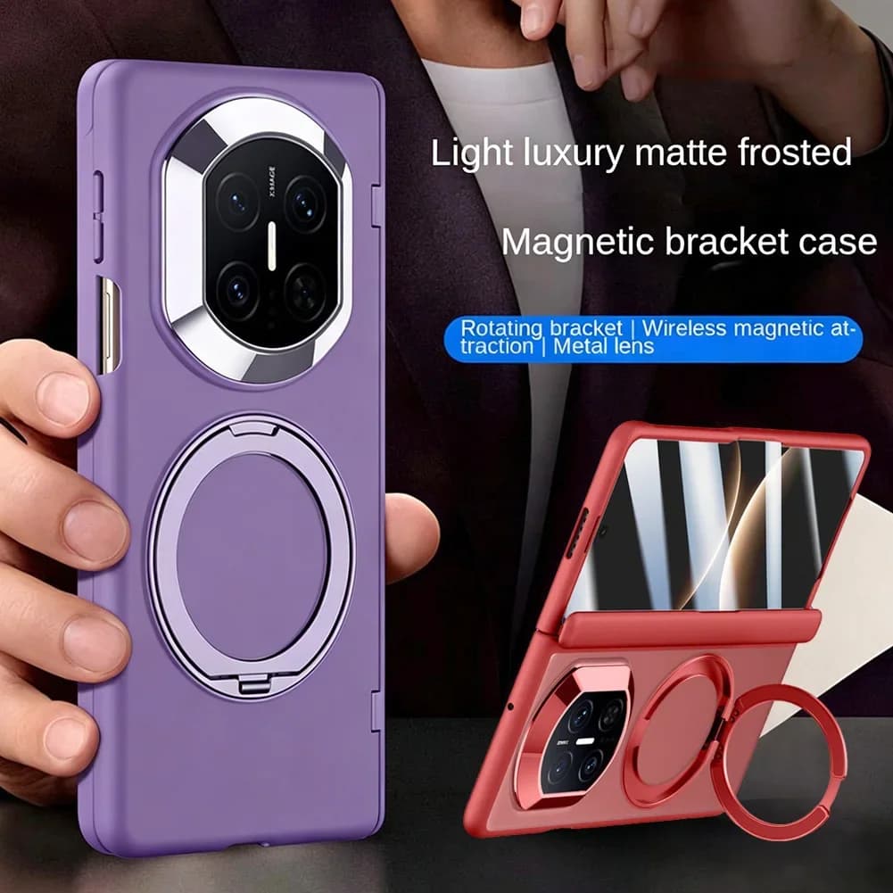 Matte Frosted Metal Magnetic Ring Kickstand Case for Huawei Mate X7 mate X6 X5 X3 Front Glass Screen Protective Cover