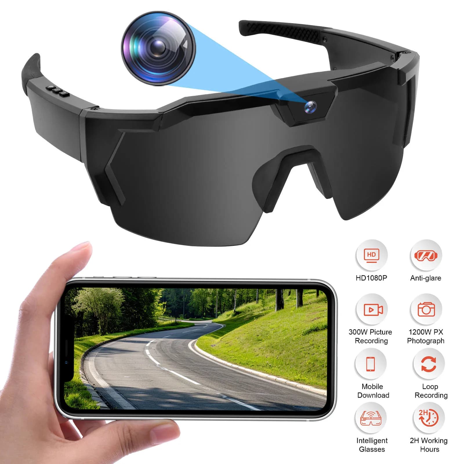 Occhiali da Sole Sportivi con Telecamera HD 1080P, Occhiali Indossabili per Ciclismo e Sport, Adatti per Uomini e Donne