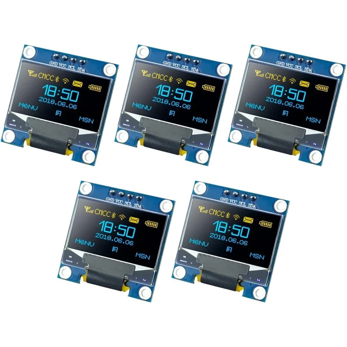 5 Pcs 0.96 Inch OLED I2C IIC Display Module 12864 128x64 Pixel SSD1306 Mini Self-Luminous OLED Screen Board for Arduino Raspber