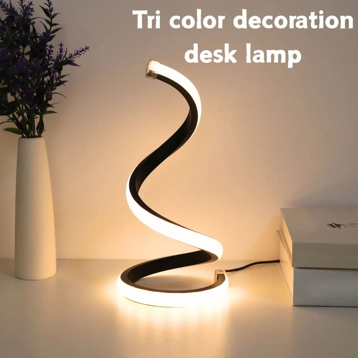 Lampada da tavolo a spirale a LED da 1 pezzo Lampada da tavolo decorativa moderna per camera da letto con interruttore a pulsante di accensione USB a tre velocità