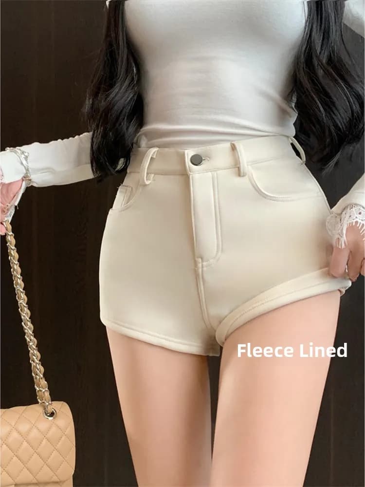 Thickened Fleece Sexy Short Boots Pants High Waist Slimming Casual Women's Bottoming Pants Spring 2026 New Style Pure Color