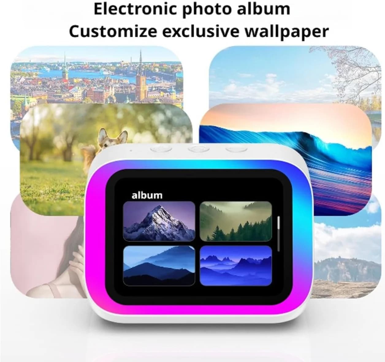 Altoparlante Bluetooth 5.4 Intelligente con AI, Assistente Vocale, Display Touch HD, Album Elettronico, Sveglia, Suono Stereo Hi-Fi
