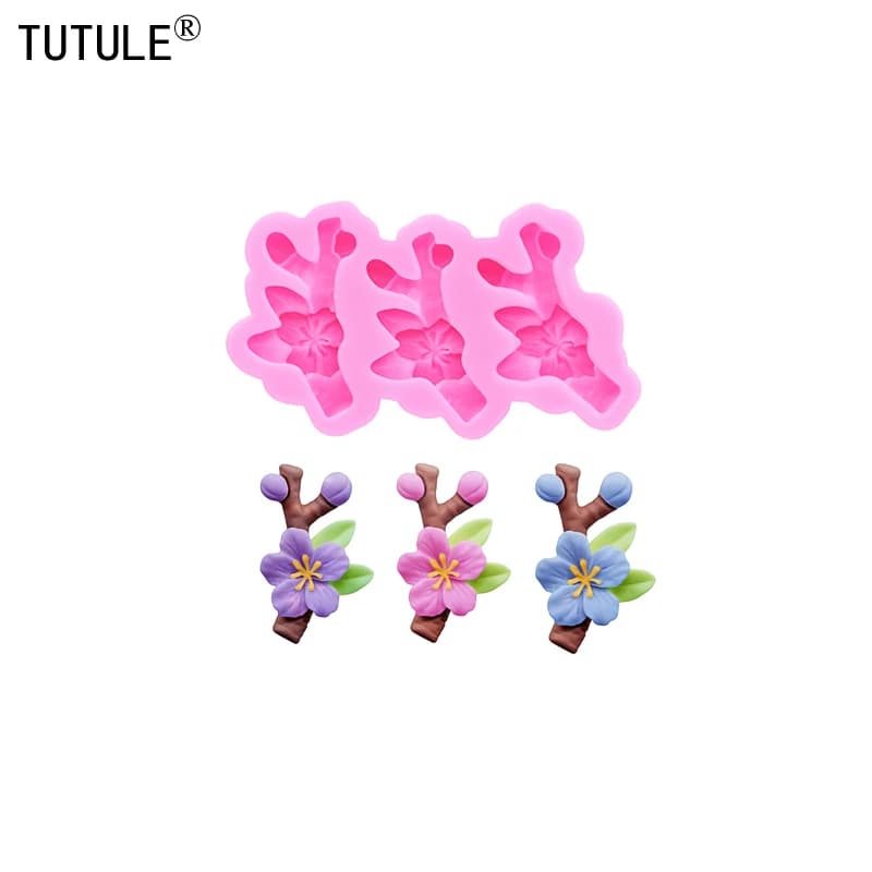 3D Peach Tree Branch resina cassa del telefono stampo in argilla accessori per rami di albero fai da te stampi in Silicone fiore cioccolato fondente stampo per torta