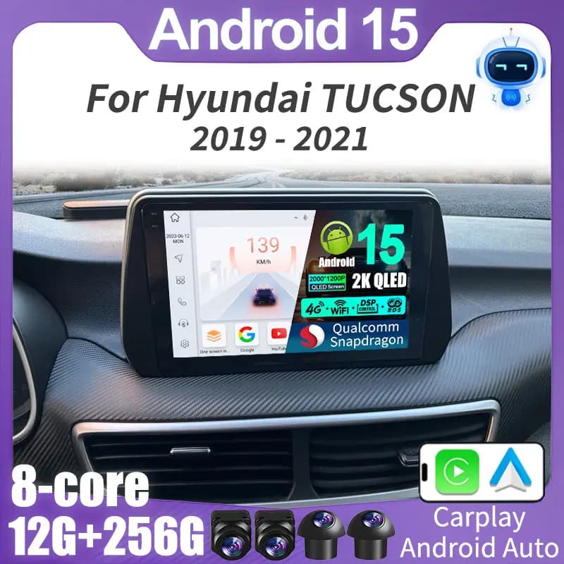 Autoradio Android 15 per Hyundai Tucson 2019 2020 2021 GPS Wireless Carplay Android Auto 4G Qualcomm Multimedia Video Player DSP