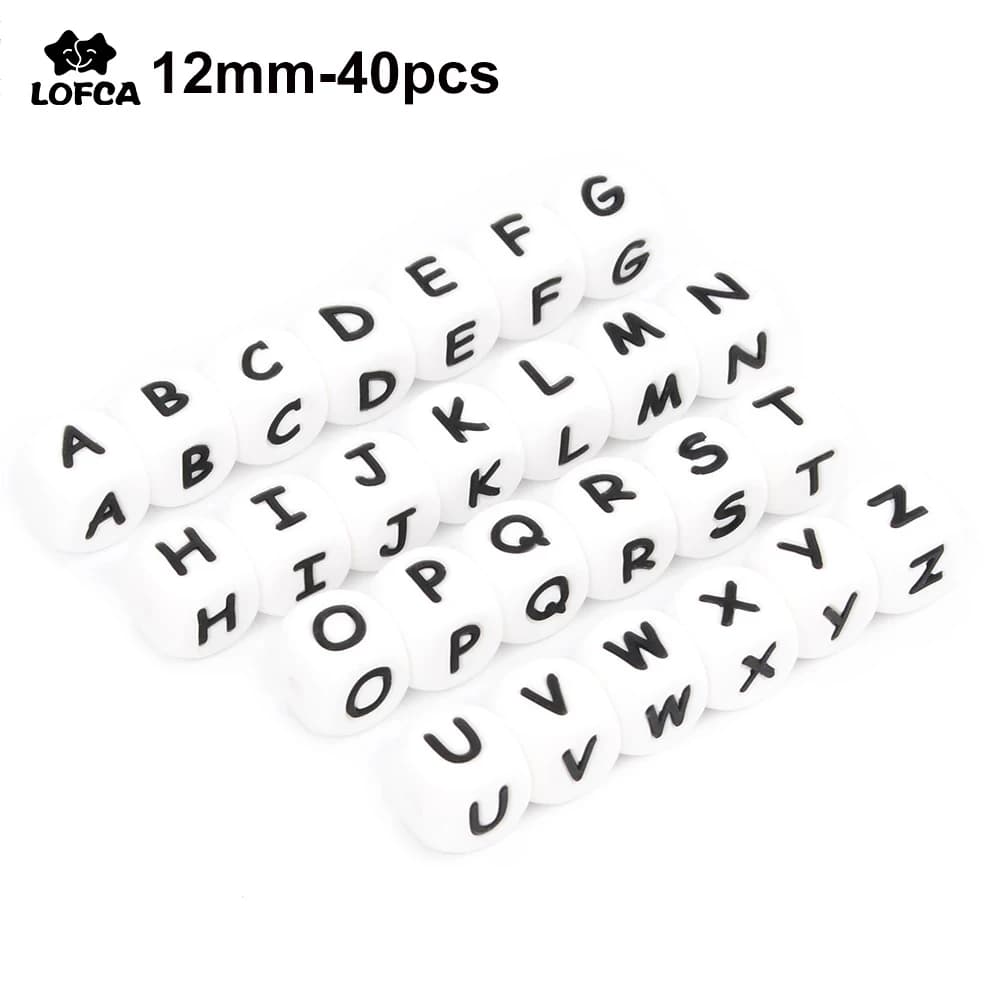 LOFCA 40 pcs Alphabet Letter In Silicone Beads 12mm Beads Dentition Food Grade Massagengive Letters English Nursing Baby for Dentition