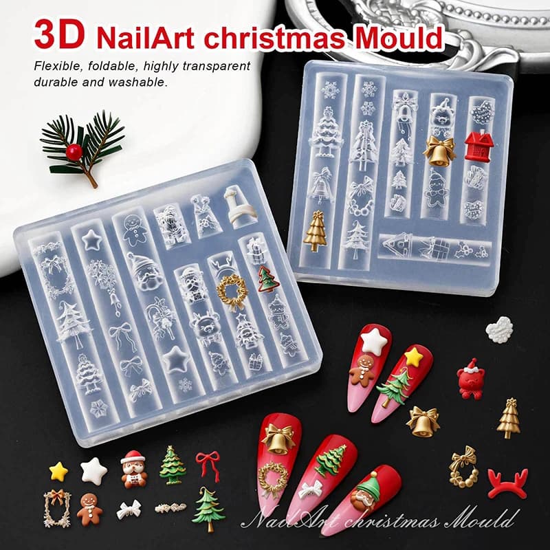 Pupazzo di neve di Natale Albero di Natale Stampo per unghie 3d Fiocchi di neve Pupazzi di neve Decorazioni per unghie Design fai da te Stampo per manicure in silicone Nail Art