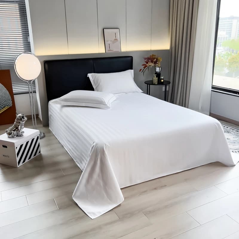 Set di Lenzuola per Hotel in Cotone 100% Jacquard a Righe, Morbido e Traspirante, Biancheria da Letto di Lusso 3 Pezzi con Federe, Misura Queen/King