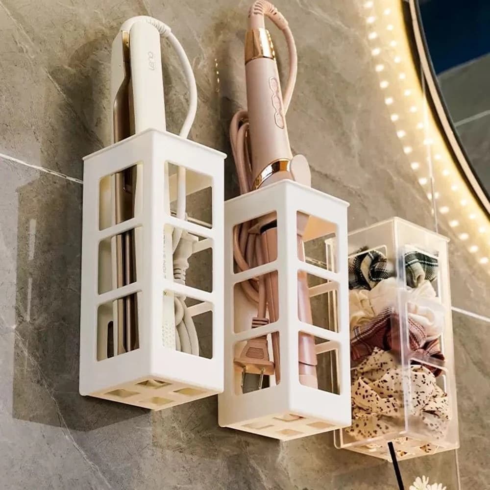 Curling Iron Organizer Bathroom Wall-mounted Hair Straightener Holder Perforation-free Hair Tools Makeup Organizer Box