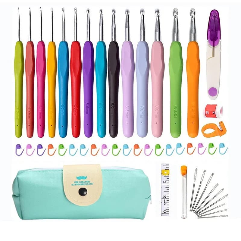 Kit di uncinetti per maglieria Set di ferri da maglia con borsa, ago smussato con occhi grandi in acciaio, marcatori, accessori per cucire a mano fai da te